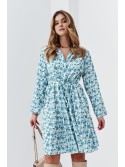 Patterned shirt dress with a belt, cream and blue 4171 - Online store - Boutique